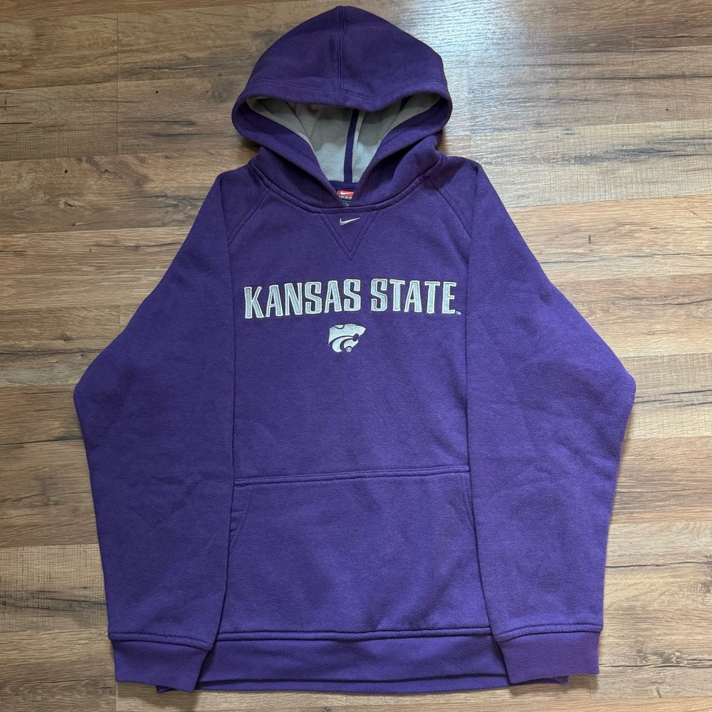 90s Nike Team Kansas State Center Swoosh Hoodie Sweatshirt